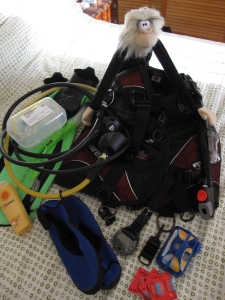 Me packing my scuba diving gear.